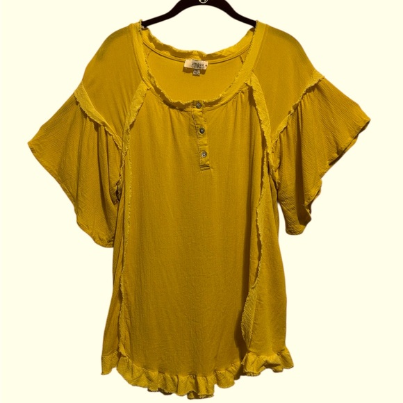 Umgee Tops - Umgee Yellow Blouse with Ruffle Sleeves